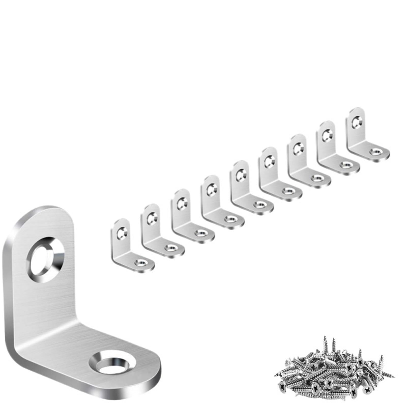 Rrypbovg S-Silver 20X20 10Pcs L Brackets Black Stainless Steel With Screw Right Angle Corner Brace For Shelve,Wood Furniture,Chair,Drawer,Cabinet(S-Silver 20X20 10Pcs)