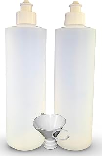 Earth's Essentials 2-Pack 16oz Refillable HDPE Squeeze Bottles with Push/Pull Caps & Patented Funnel for Lotions, Shampoos, Oils