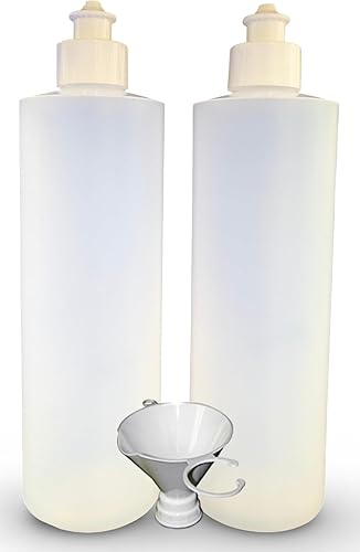 Earth's Essentials Paquete de 2 Botellas Exprimibles Rellenables de 16 Onzas de HDPE con Tapas Dispensadoras Superiores con Botón Push/Pull -