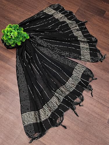 Image of TRENDMALLS Women's Chinon Silk Golden Zari Weaving Stripes Design Dupatta