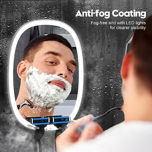 Widitn Led Shower Mirror Fogless For Shaving, Adjustable Shaving Mirror With Razor Holder, 3 Colors Dimmable Lighting, Wall-Mounted, Shatterproof Anti-Fog Bathroom Shower Mirror For Man thumb #1