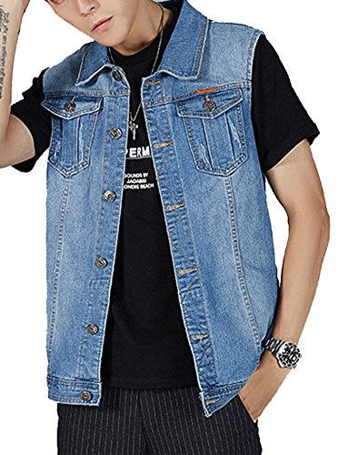 Kedera Men's Denim Vest Sleeveless Jean Vest Motorcycle Punk Black Blue Biker Plus Size Jacket #TOP2