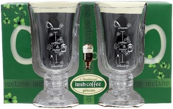 Allied Imports Souvenirs Set of 2 Irish Coffee Glasses and Receipe