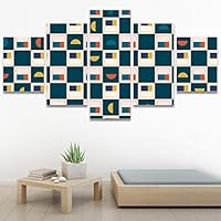 SIGNWIN 5 Panel Canvas Wall Art Modern Art Contemporary Dramatic Geometric Mixed Media Multicolor Patterns for Home Decorations Ready to Hang - 60