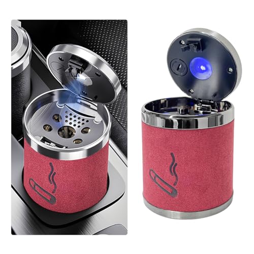 Image of Wevdn Car Ashtray with Lid, Detachable & Portable Stainless Steel Smokeless Ashtrays for Car, Mini Universal Smell Proof Windproof Car Ashtray with LED Blue Light (Red-Plush Surface)