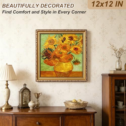 Image of 12x12 Frame Gold Vintage Picture Frame Wood Ornate Antique | Shatter-resistant Plexiglass, Wall Hanging