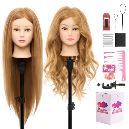 Mannequin Head with 80% Real Human Hair - 28 Inch Cosmetology Hairdressing Training Head Practice Doll Head Manikin Styling Head Braiding Mannequin Head