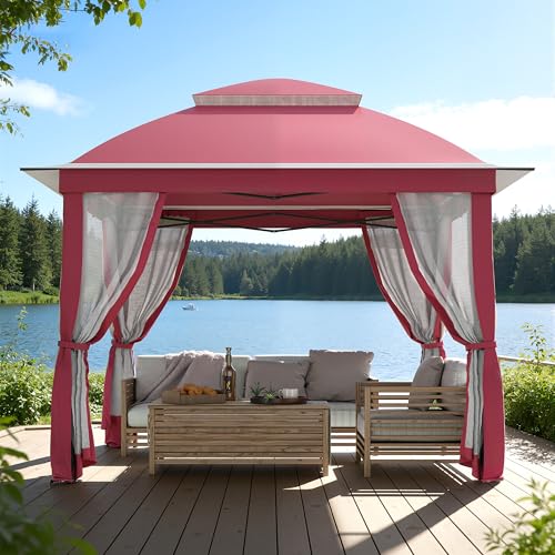 11'X11' Gazebo Pop Up with 4 Sidewalls Mosquito Netting, Heavy