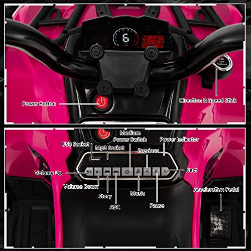 Costzon Kids Atv, 12V Battery Powered Electric Vehicle W/Music, Headlights, Mp3, Spring Suspension, High & Low Speed, Treaded Tires, Storage Basket, Ride On 4 Wheeler Quad For 3-8 Years Old (Pink) #TOP4