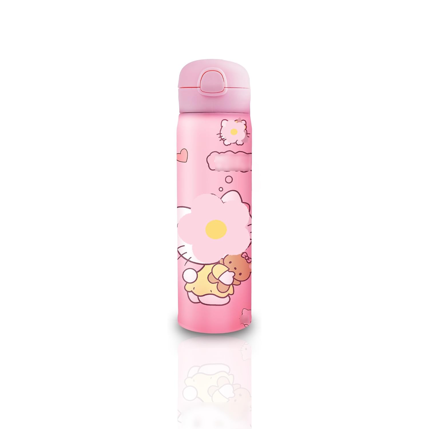 G-Ahora 13.5oz Anime Water Bottle with straw Cartoon Reusable Double Walled Vacuum Metal Insulated Mug for Girls (pink)