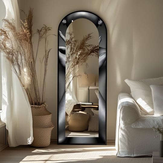 23,5’’W x 67’’H Eclipse Embrace – Black and White Floor Mirror Arched Full Lenght Mirror - Arch Full Body Stained Floor Mirror with Black Frame with Gold Frame