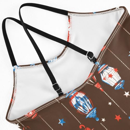 senya Girls Swimsuits One-Piece Swimwear Tie Bathing Suit Beach Summer Round Neck 5-6T Chandelier Star Pattern4