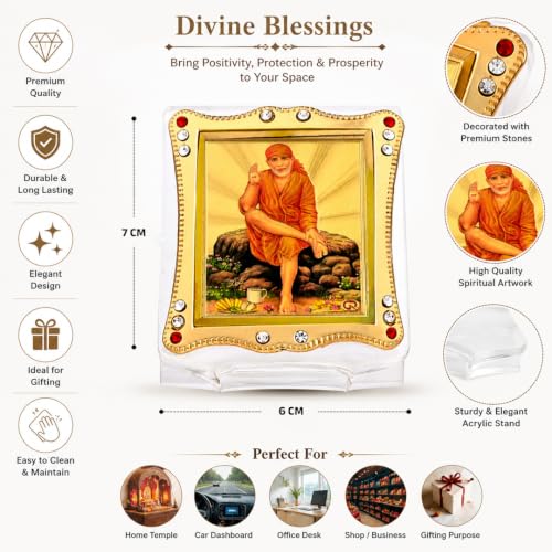 Image of Sai Baba Sitting on Stone Idol for Car Dashboard Home & Office Showpiece Decor