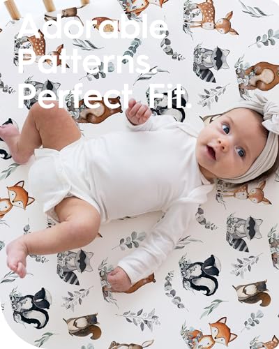 Image of Crib Sheet Netural, Premium Soft Jersey Knit Fitted Crib Sheet, Crib Mattress Sheet, 28''x52''x9'' Extra Deep Pocket (Deer & Bear)