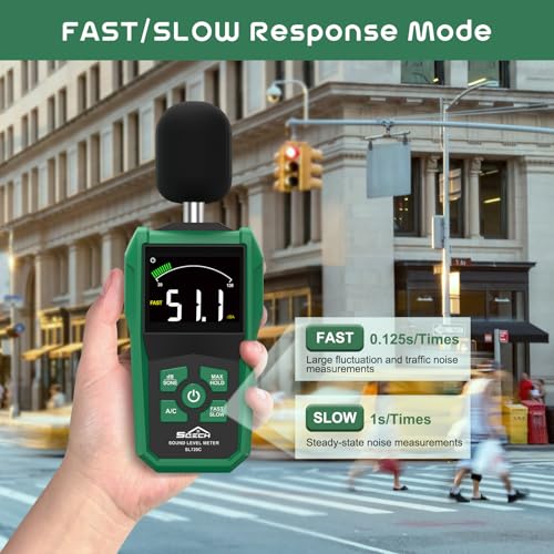 sqech decibel meter digital sound level meter with lcd color screenportable spl meter range 30-130db with ac weightedmaxmindata holddbsone unitfastslow responsefor homeofficefactories