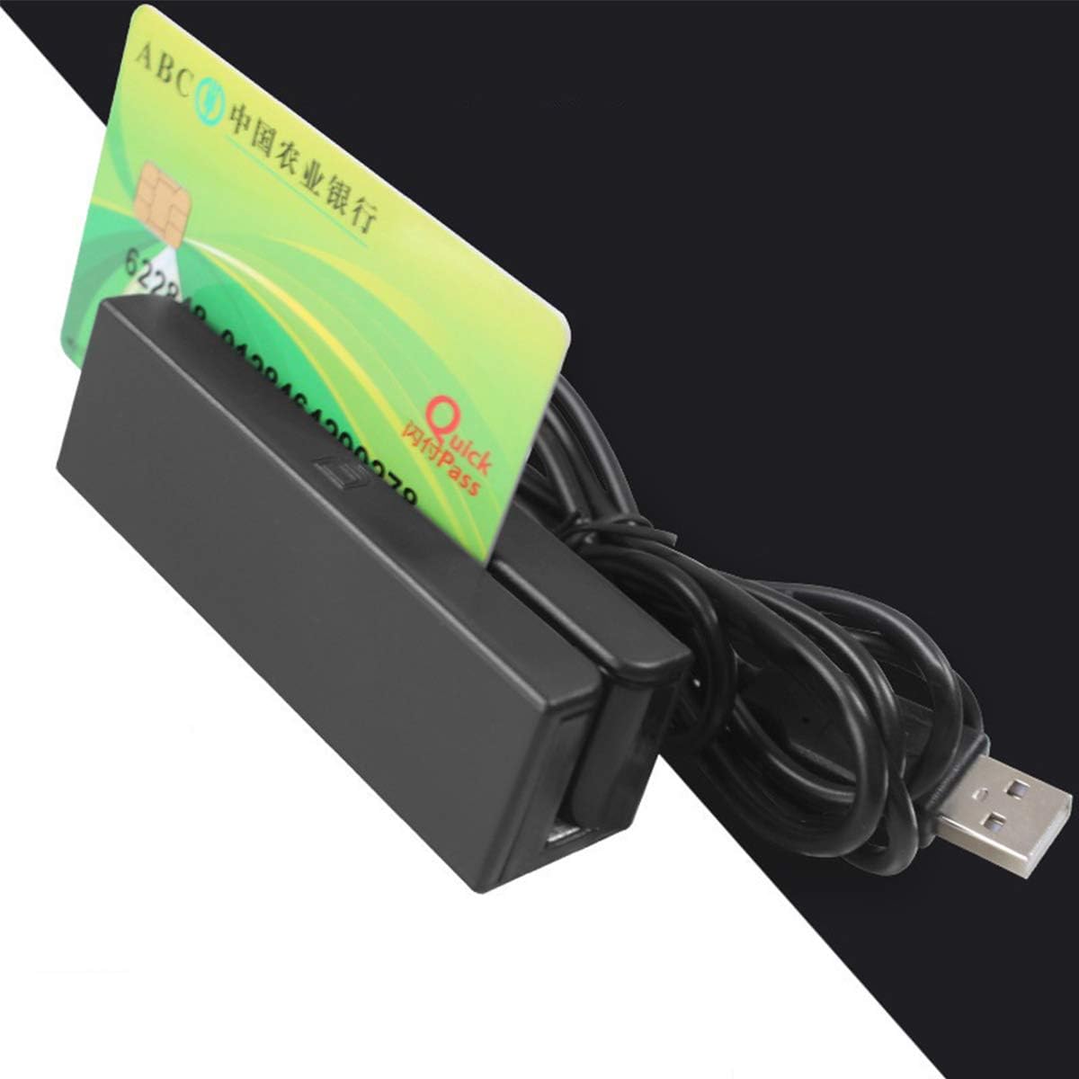 Angled view of the LuxtechPro MSR580 Magnetic Stripe Reader with its USB cable