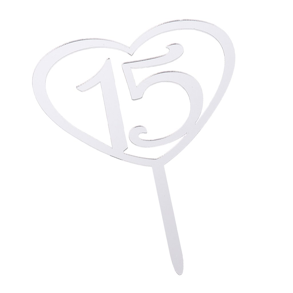 FLAWISH Topper Per Torte Cuore Acrilico 15 Anni Anniversario Compleanno