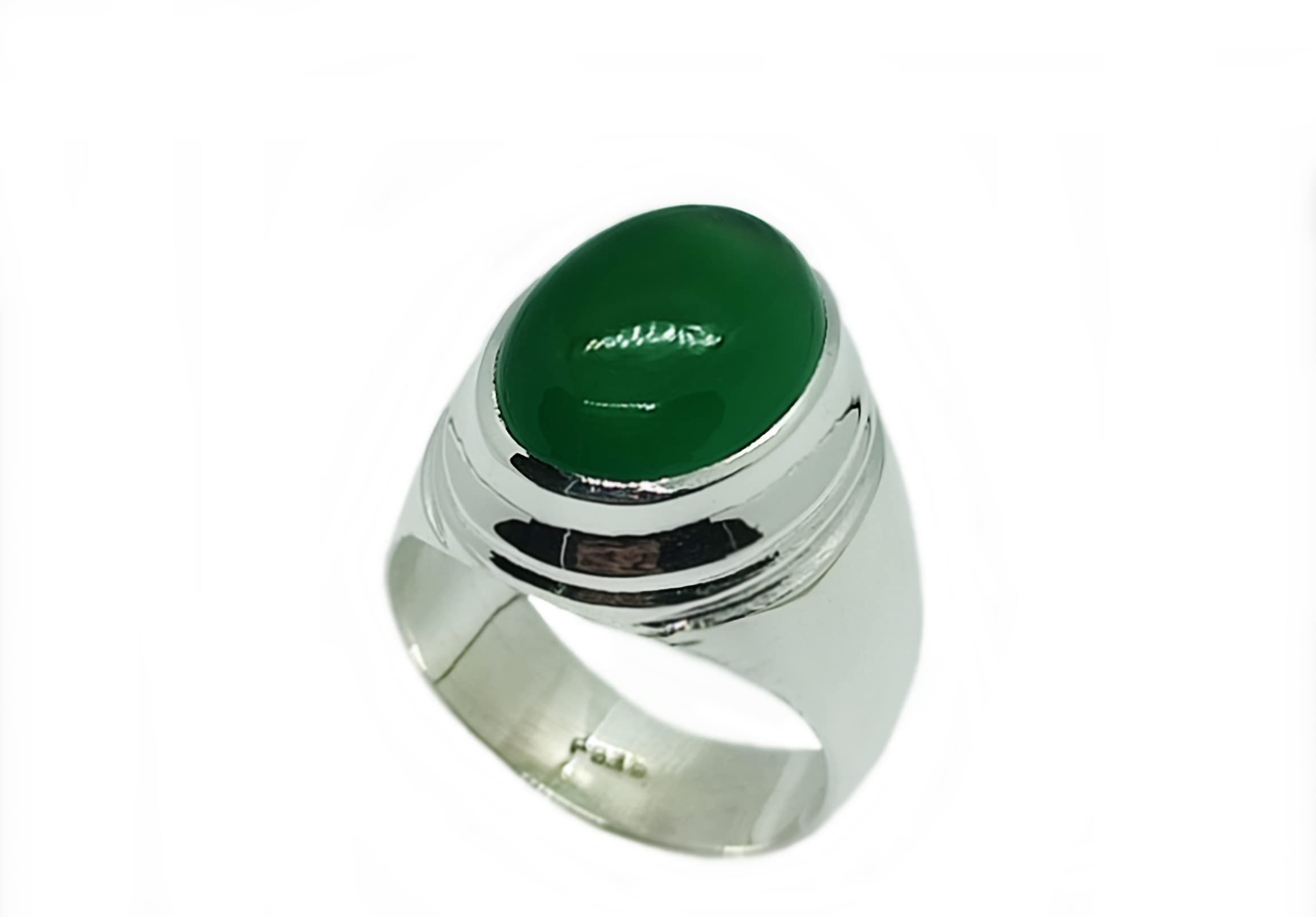 Handmade16 Carat Natural Yemeni Dark Green Aqeeq Mens Plain Heavy Ring Sterling Silver 925 Handmade Sabz Aqeeq Ring Gift for Her Agate Ring Religious Ring (11.25)