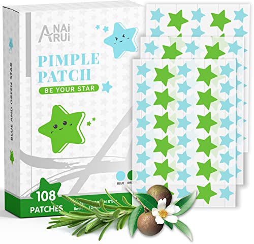 ANAiRUi-Adhesivo hidrocoloide para acné con forma de estrella,con aceite de árbol de té+punto de ocultación de ácido salicílico para manchas de acné,espinillas,puntos negros,108 puntos,Dos dimensiones