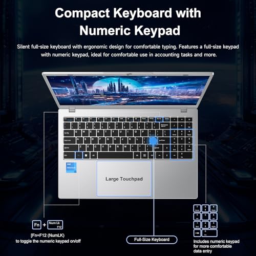 Image of Windows11 Por Intel Laptop,15.6″ Notebook PC with Office 2024,8GB RAM /256GB SSD /Privacy Camera Cover /Intel Pentium 6500Y /FHD1080 /Type-C /7.7V 5800mAh /HDMI /for Student and Busines