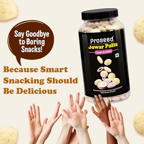 Image of Proseed Jowar Puffs (Cream Onion) | 150g x 1 Pack | Slow Roasted & 100% Veg | No Refined Flour, Sugar & Trans-Fat | Gluten Free | No Palm Oil | Healthy Travel Friendly Millet Snacks