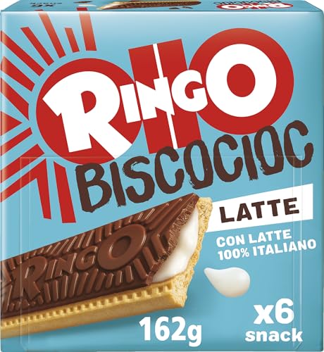 Pavesi Ringo Bisco Cioc Latte, Biscotto con Ripieno al Latte e Copertura di Cioccolato per Snack Dolce e Gustoso per la Merenda - Confezione da 6 Snacks - 162 g