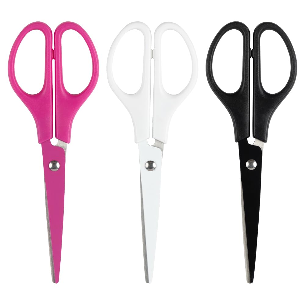 JAM PAPER Arts &amp; Crafts Scissors Set - 6 3/4 Inch - Assorted Colors - Ergonomic Handle &amp; Stainless Steel Pointed Tip Blades - 3/Pack