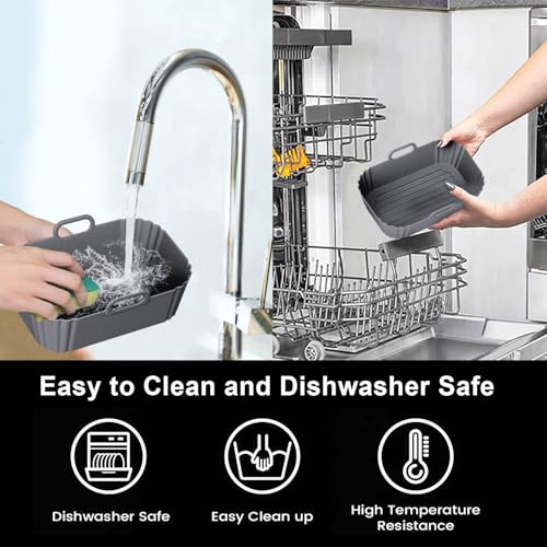 Image of Silicone Air Fryer Liners 2 Pack, Reusable Compatible for Ninja Foodi DZ201, DZ401, DZ550, COSORI, Chefman, Instant, and 6-in-1 8-10QT Baskets