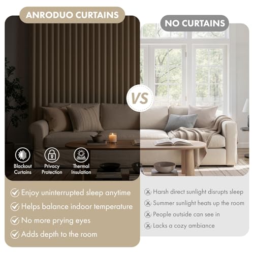 Image of ANRODUO Beige Back Tab Blackout Curtains 72 Inch Long 2 Panels | Rod Pocket,Thermal Insulated Room Darkening Light Blocking Curtains for Living Room Bedroom Privacy,W42xL72