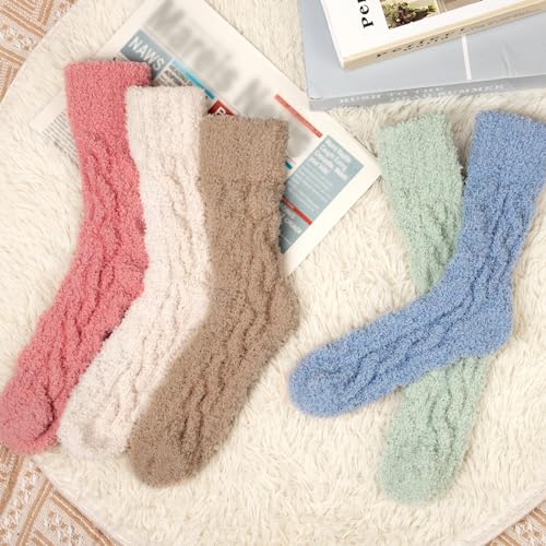 Image of Loritta 5 Pairs Womens Fuzzy Socks Cozy Soft Fluffy Cute Cat Animal Winter Warm Slipper Socks Christmas Stocking Stuffers