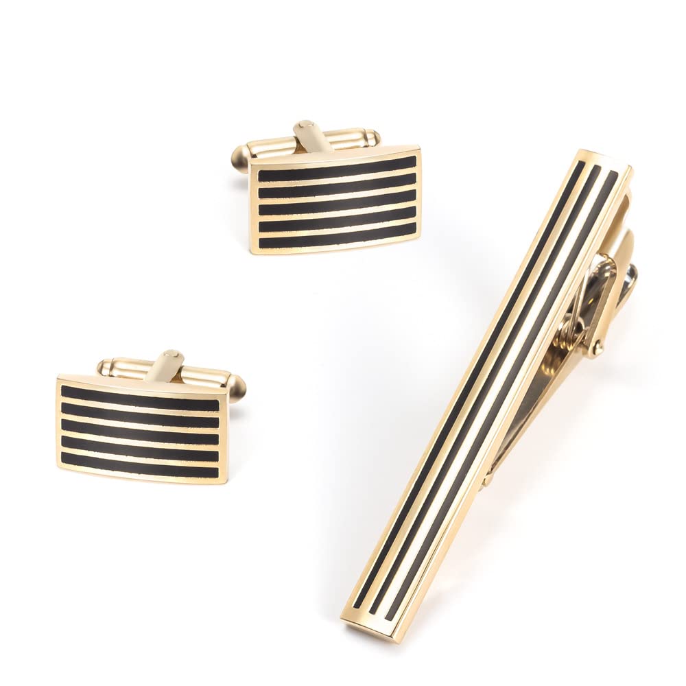 BradOc Men's Tie Clip Simple Men's Striped Gold Metal Tie Clip Cufflinks Set Fashion Business Cufflinks Set