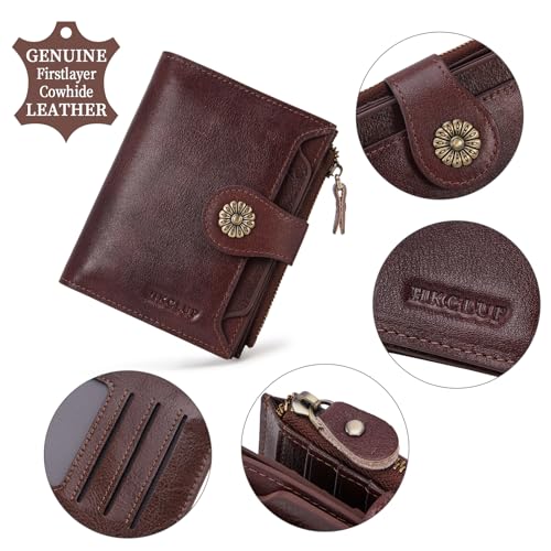 Image of HKCLUF Wallet Women Small Genuine Leather Bifold Wallet Womens RFID Blocking Small Wallet for Women Card Holder Purse With ID Window(darkkhaki)