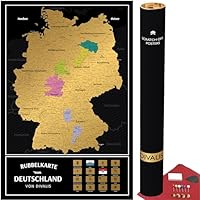 Rubbelkarte von Deutschland mit Kratzerset - Rubbel Landkarte von Deutschland - Poster als Geschenk - Deutschlandkarte in Schwarz und Gold - Scratch off Germany Map Poster