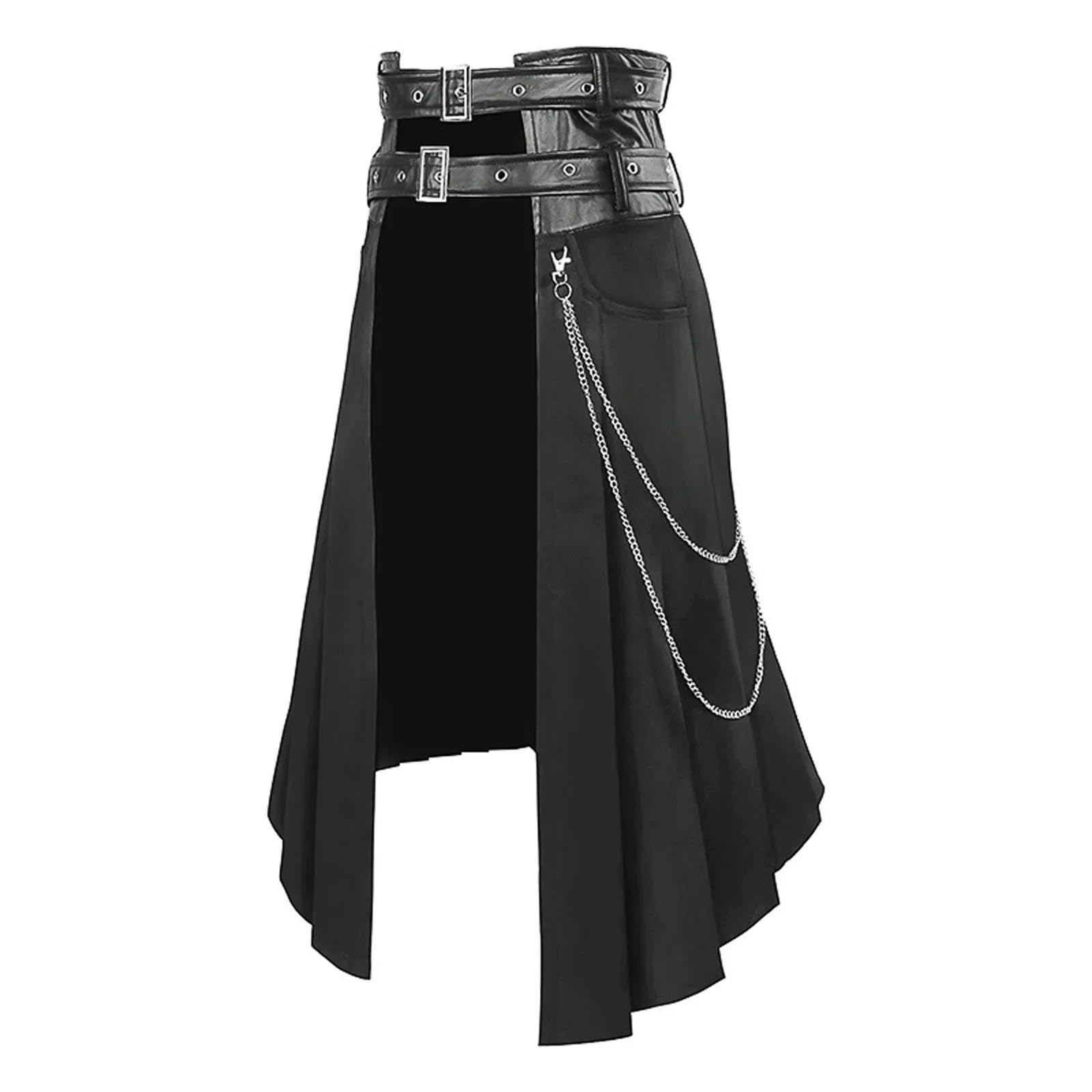 Gonna Plissettata Punk da Uomo con Cintura, gonne, Vestiti da Guerriero Gotico, Streetwear-Nero-L