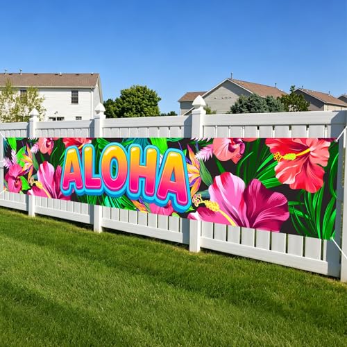 1 pezzo Striscione Aloha Decorazione Luau, Sfondo Tropicale Hawaiano, Forniture per Feste in Piscina Estive Accessori per Cabina Fotografica all'Aperto, Cartello Tiki Bar per