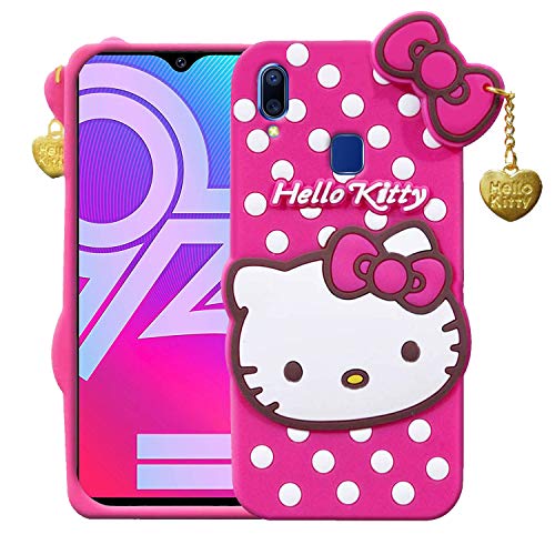 Image of Unirock Hello Kitty Back Case Cover for Vivo Y93| 3D Cute Hello Kitty Case |Soft Silicone Rubber Back Cover with Pendant Kitty Cover for Vivo Y93 (Pink)