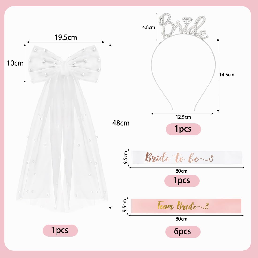 Kit Addio al Nubilato Sposa e Amiche, 16 Pezzi Gadget Addio al Nubilato, Occhiali Cuore, Cerchietto Bride to be, Fascia Team Bride, Velo Sposa Addio al Nubilato, Accessori per Sposa Addio al Nubilato