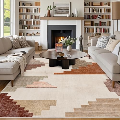 Chicnix Tapis de salon, grand tapis 160 x 230 cm, lavable, à poils courts, antidérapant, doux, motif géométrique moderne, patchwork, pour chambre à...