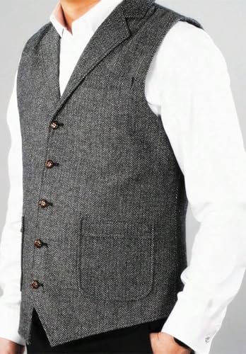 Men's Tweed Suit Vest Retro V Neck Wool Herringbone Waistcoat for Wedding Prom3
