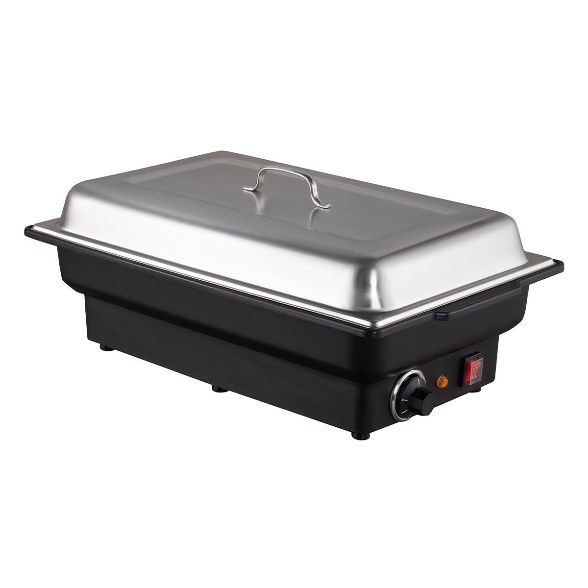 GastroHero Elektro-Chafing Dish, für GN 1/1 Behälter, Schwarz CDGN1/1E | mit passendem Deckel & handlichen Griffen, Edelstahl, +30 °C bis +90 °C, GN 1/1 Behälter mit 6,5 cm Tiefe, 58x35x25 cm