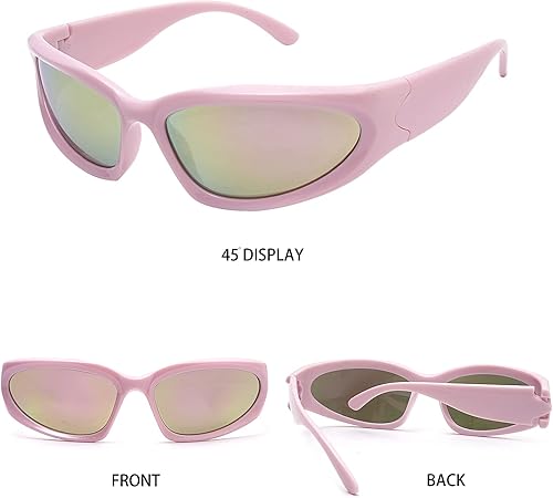 Miniatura 7 de knliwkm 3 pares de lentes de sol ovalados deportivos envolventes Y2K futuristas para mujeres y hombres, moda plateada