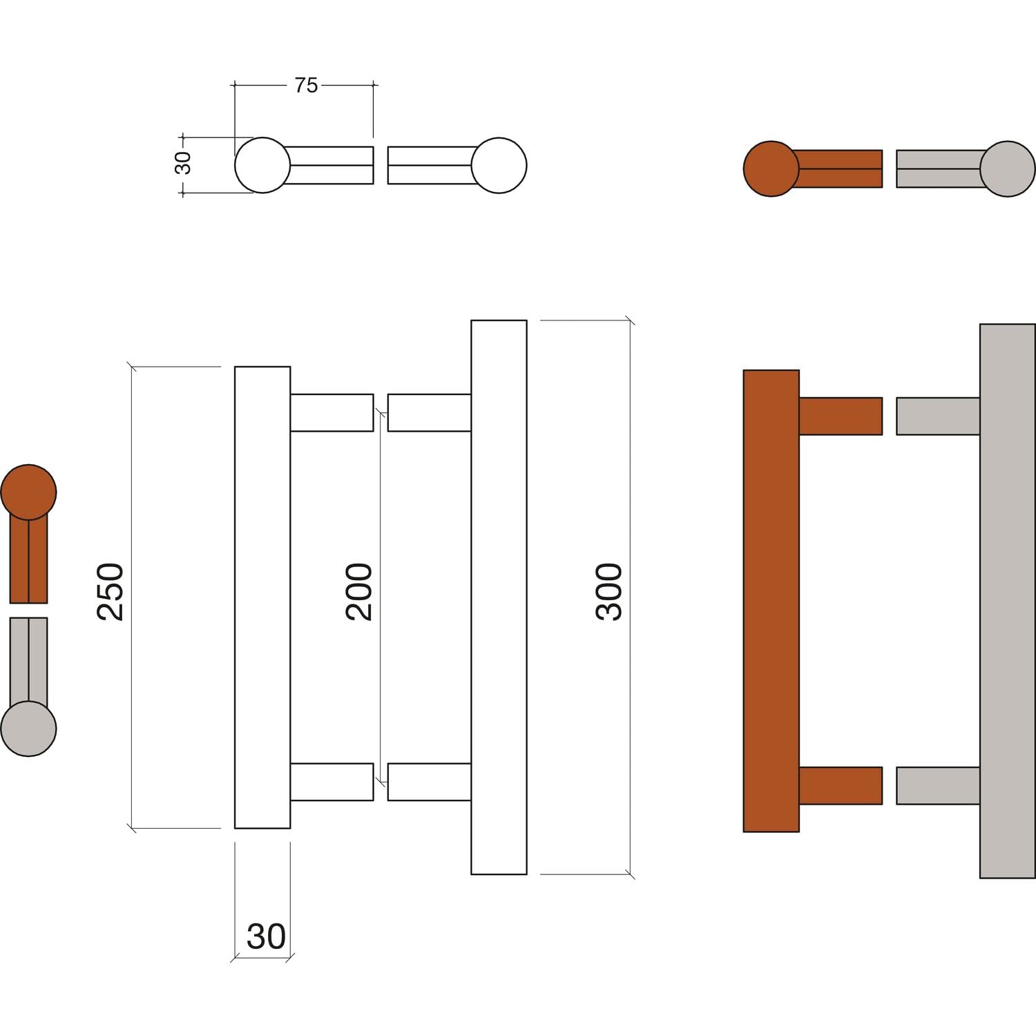 Sentiotec Saunatürgriff LA 20mm Set Holz innen, Edelstahl außen - Saunagriff für den Innen- und Außenbereich