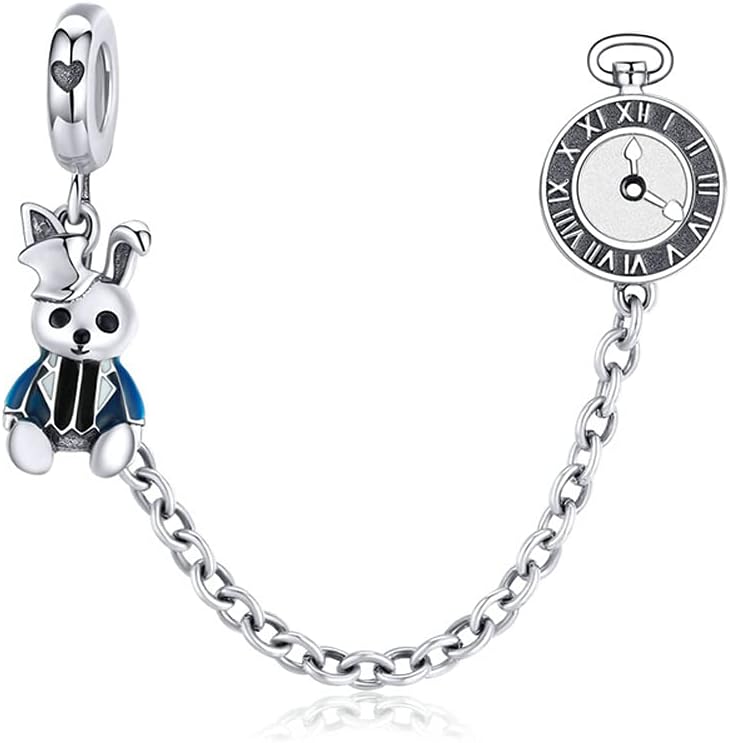 ARTCHARMHeart Safety Chain Charm 925 Sterling Silver Beads fit European Charms Bracelet & Necklace