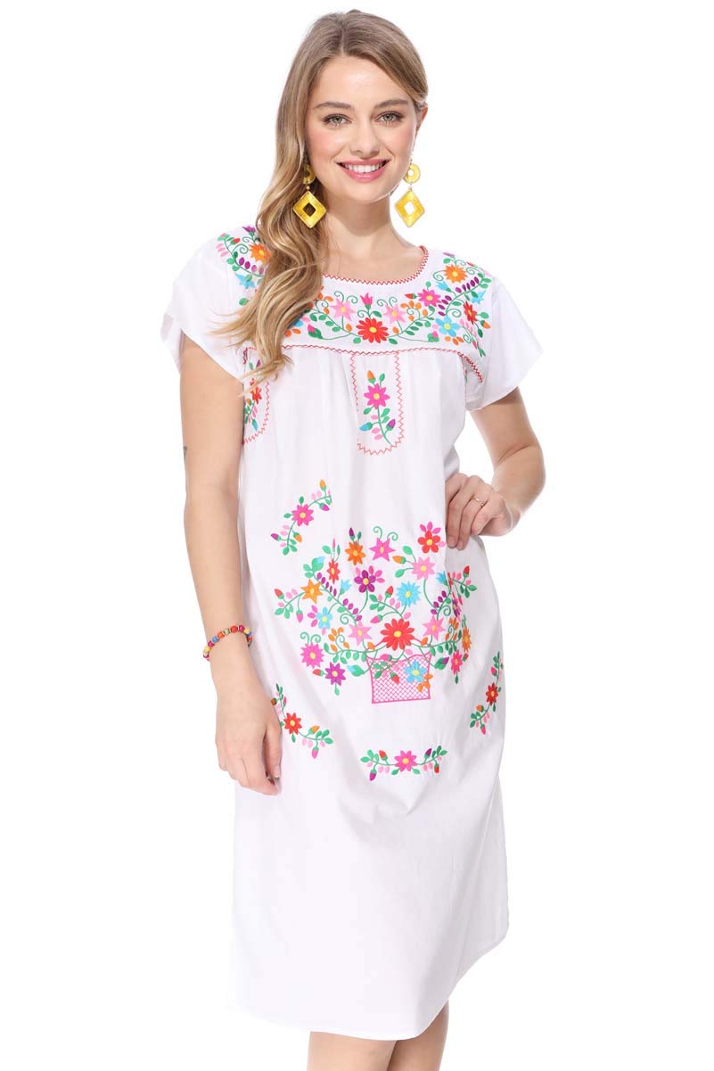 unik Vestido Campesino Tradicional Mexicano del Cinco de Mayo, Talla S-3X - Blanco - XX-Large