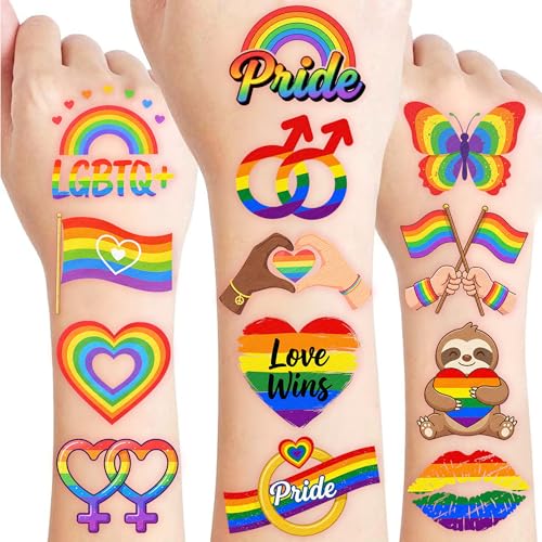 96 Pcs Pride Tattoos Gay Pride Tattoos LGBT Pride Face Temporary Tattoos Accessories Waterproof Rainbow Flag Tattoo Stickers for Pride Equality Parades and Celebrations