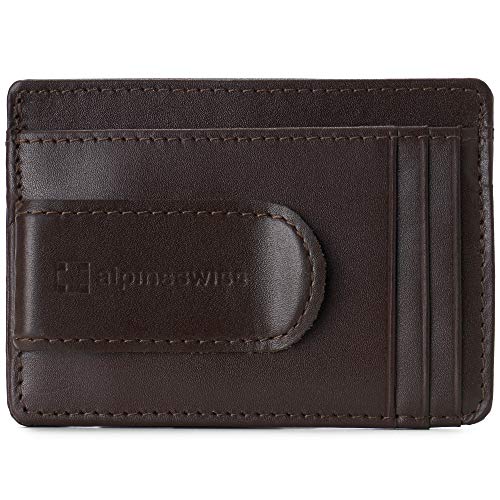 Image of Alpine Swiss RFID Dermot Money Clip Front Pocket Wallet For Men Leather York Collection Smooth Finish Brown