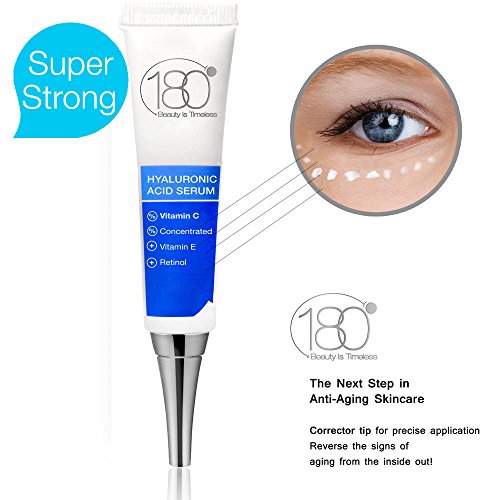 Hyaluronic Acid Vitamin C Facial Serum Strong- 180 Cosmetics - Face Lift Skin Serum for Face and Eyes - Pure Hyaluronic Acid For Immediate Results - Hydrating - Anti Aging - Wrinkles and Fine Lines