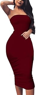 Women's Basic Sleeveless Tube Top Sexy Strapless Bodycon Midi Club Dress - Buy now