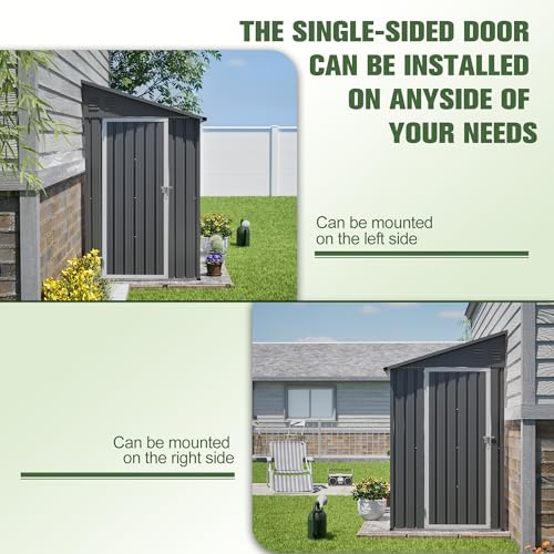 Image of YOPTO 4x8 FT Lean to Metal Shed,Outdoor Storage Shed W /Floor Frame & Reversible Installation,All Weather Waterproof Garden Tool House W /Lockable Door & 2 Air Vents,for Backyard,Patio,Lawn,Gray