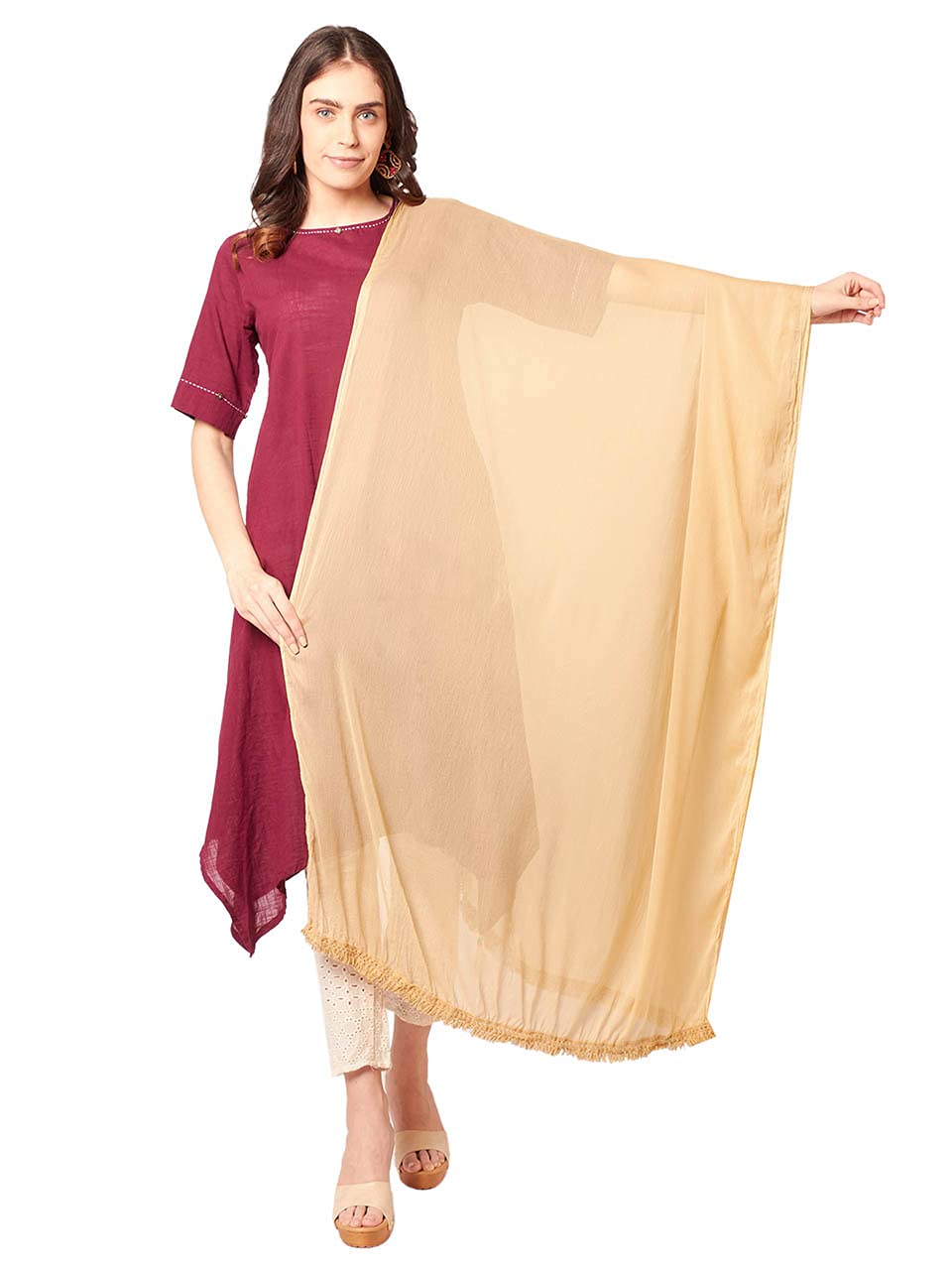 Woman's Beige Chiffon Dupatta